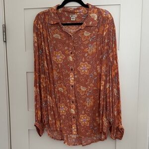 Billabong Floral Button-Down Shirt - Burnt Orange
